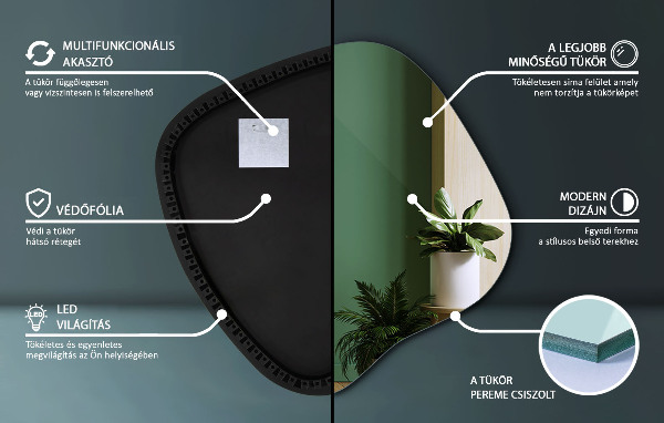 Asymetricke zrcadlo s led podsvícením 68x67 cm
