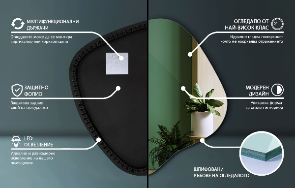 Asymetricke zrcadlo s led podsvícením 68x67 cm