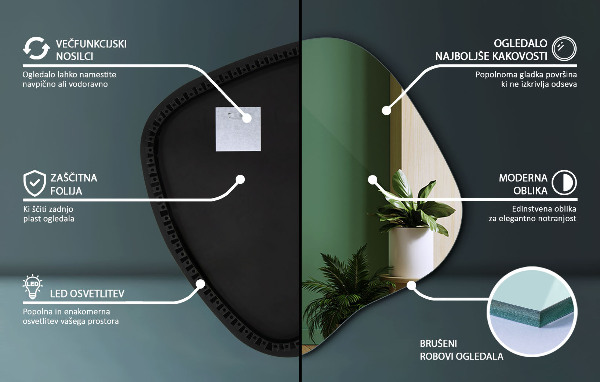 Asymetricke zrcadlo s led podsvícením 77x77 cm