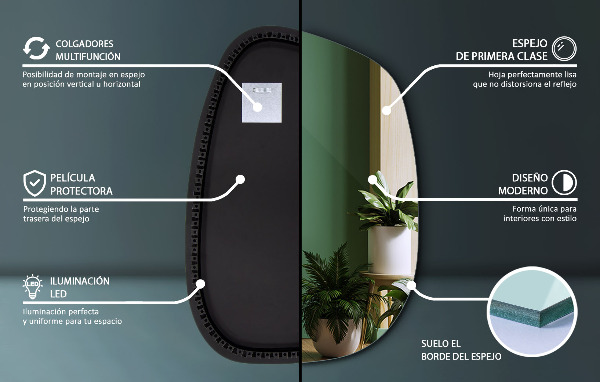 Asymetricke zrcadlo s led podsvícením ve tvaru skvrny 49x34 cm