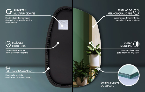 Asymetricke zrcadlo s led podsvícením ve tvaru skvrny 49x34 cm