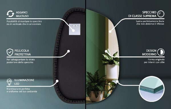 Asymetricke zrcadlo s led podsvícením ve tvaru skvrny 55x38 cm