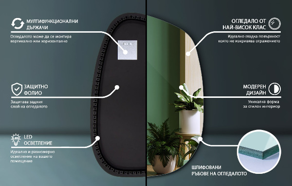 Asymetricke zrcadlo s led podsvícením ve tvaru skvrny 55x38 cm