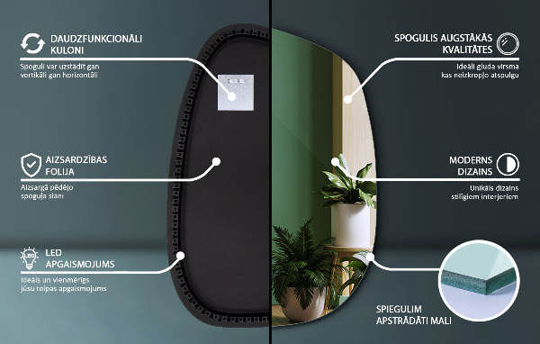 Asymetricke zrcadlo s led podsvícením ve tvaru skvrny 55x38 cm