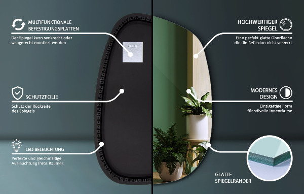 Asymetricke zrcadlo s led podsvícením ve tvaru skvrny 79x57 cm