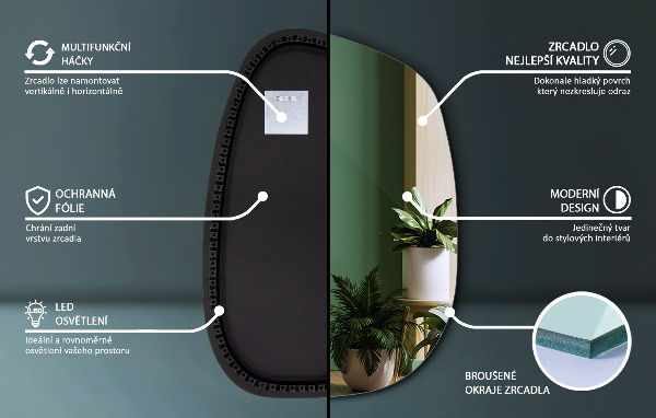 Asymetricke zrcadlo s led podsvícením ve tvaru skvrny 91x66 cm