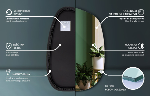 Asymetricke zrcadlo s led podsvícením ve tvaru skvrny 91x66 cm