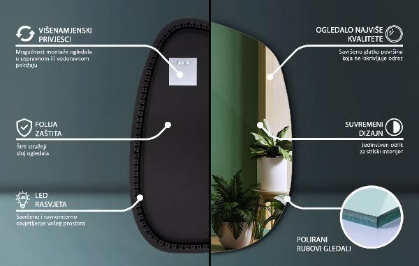 Asymetricke zrcadlo s led podsvícením ve tvaru skvrny 91x66 cm
