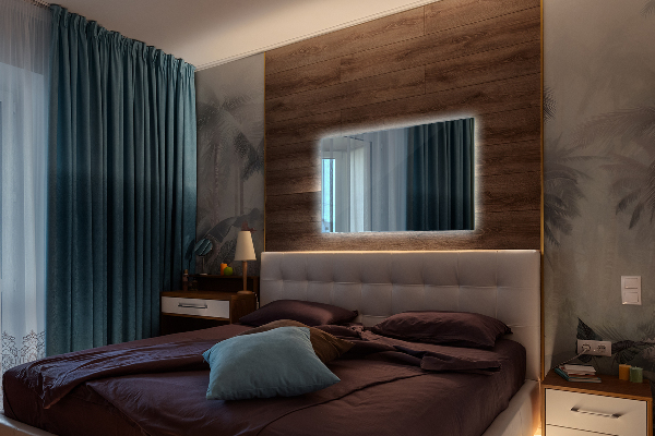 Obdélníkové zrcadlo na zeď s osvětlením 100x70 cm