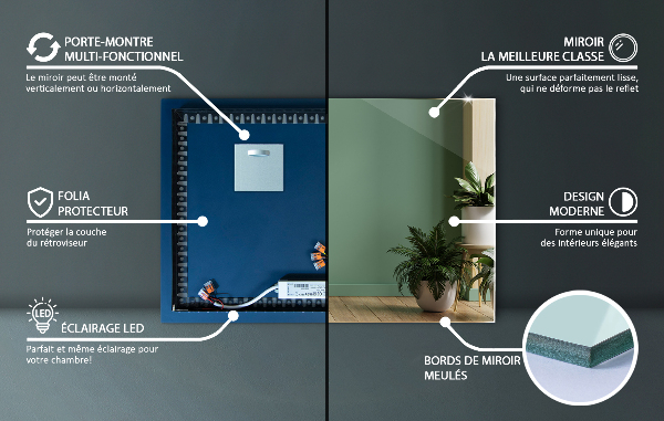 Obdélníkové nástěnné zrcadlo s led osvětlením 60x40 cm