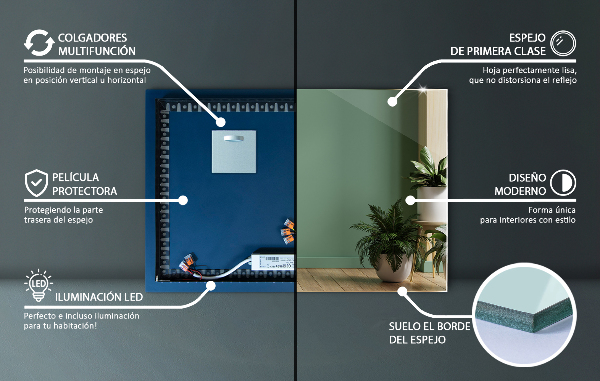Obdélníkové nástěnné zrcadlo s led osvětlením 60x40 cm