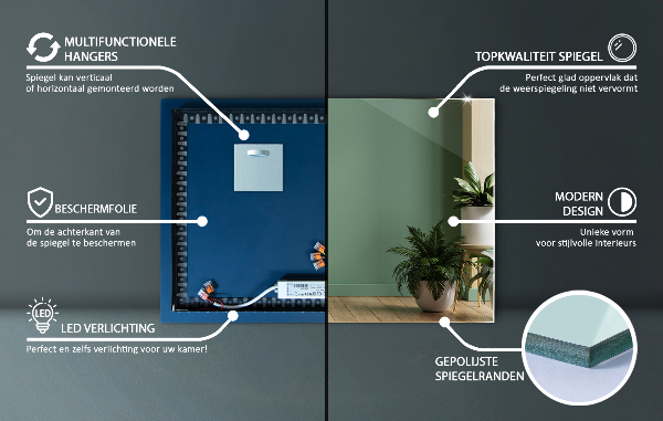 Obdélníkové nástěnné zrcadlo s led osvětlením 60x40 cm