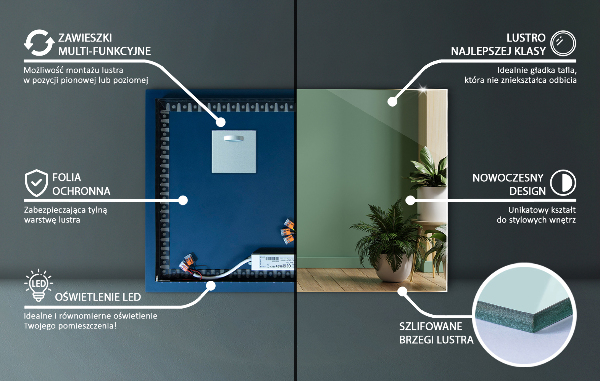 Obdélníkové zrcadlo s led osvětlením 80x60 cm