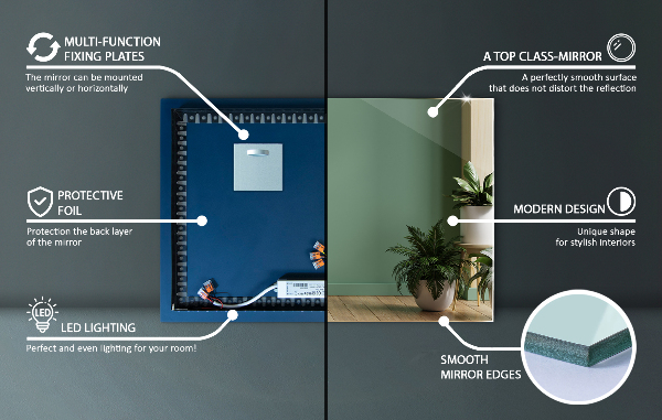 Obdélníkové zrcadlo s led osvětlením 80x60 cm