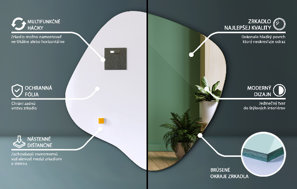 Nepravidelné zrcadlo skvrna originál 68x67 cm