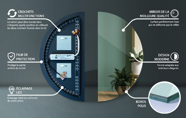 Designove půlkruhové zrcadlo s led 40x80 cm