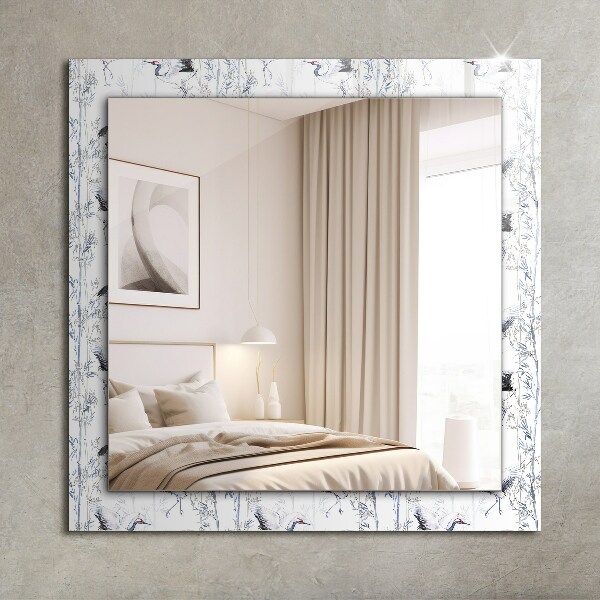 Zrkadlo s potlačeným rámom Jeřábi a bambusy