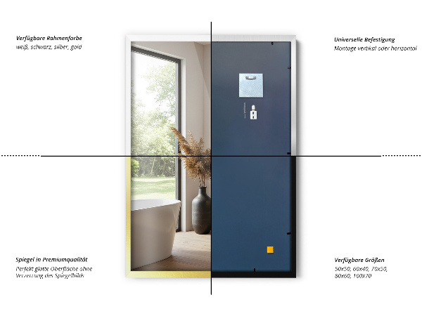 Obdélníkové nástěnné zrcadlo se stříbrným rámem 60x40 cm