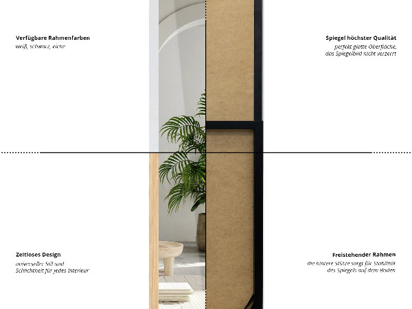 Stojací zrcadlo bílé 36x156 cm