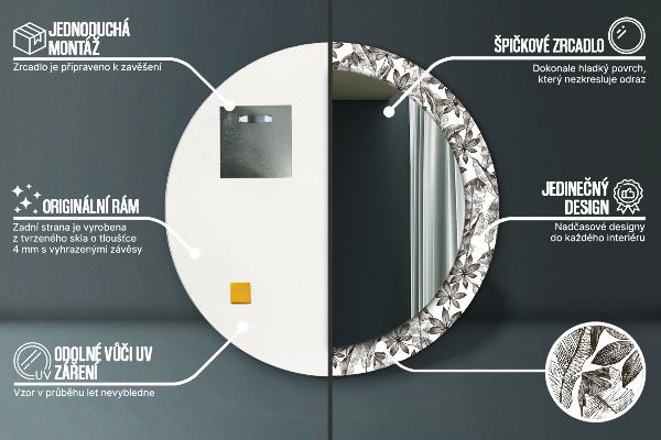Kulaté zrcadlo rám s potiskem Tropické listy