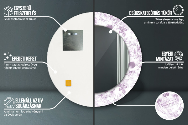 Kulaté dekorační zrcadlo na zeď Lebky