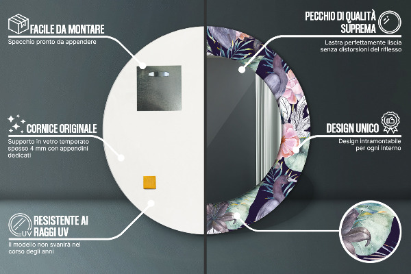 Kulaté dekorační zrcadlo Čepice ptáků