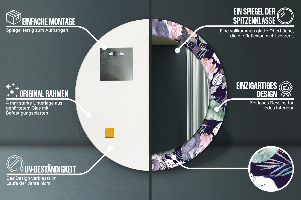 Kulaté dekorační zrcadlo Čepice ptáků