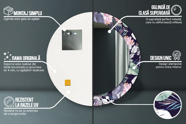 Kulaté dekorační zrcadlo Čepice ptáků