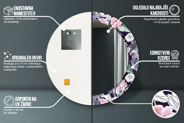 Kulaté dekorační zrcadlo Čepice ptáků