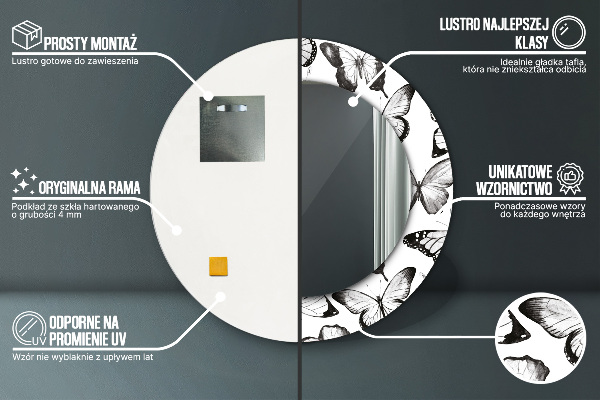 Kulaté dekorační zrcadlo Motýl