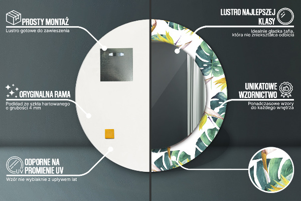 Kulaté dekorační zrcadlo na zeď Tropické listy