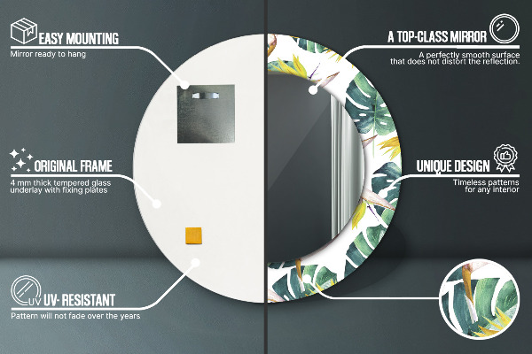 Kulaté dekorační zrcadlo na zeď Tropické listy