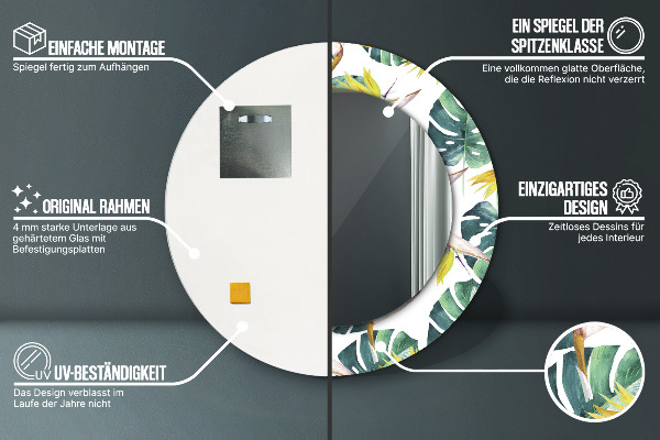 Kulaté dekorační zrcadlo na zeď Tropické listy