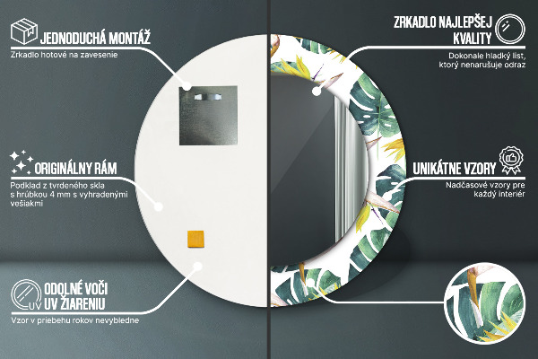 Kulaté dekorační zrcadlo na zeď Tropické listy