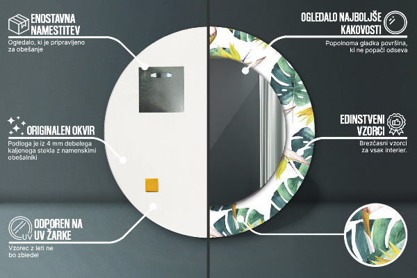 Kulaté dekorační zrcadlo na zeď Tropické listy