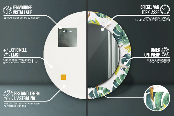 Kulaté dekorační zrcadlo na zeď Tropické listy