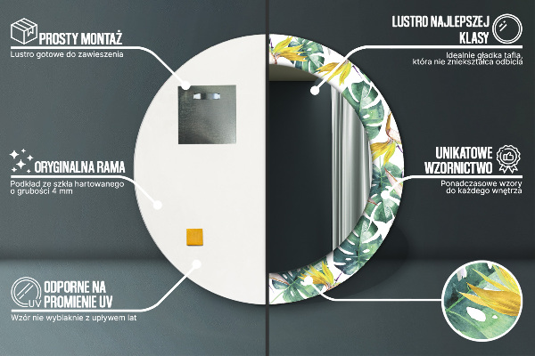 Kulaté dekorační zrcadlo na zeď Tropické listy