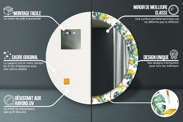 Kulaté dekorační zrcadlo na zeď Tropické listy