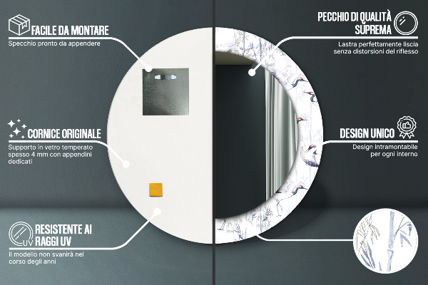 Kulaté dekorační zrcadlo Jeřáby ptáci