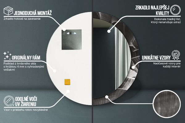 Kulaté zrcadlo rám s potiskem Tropické palmy