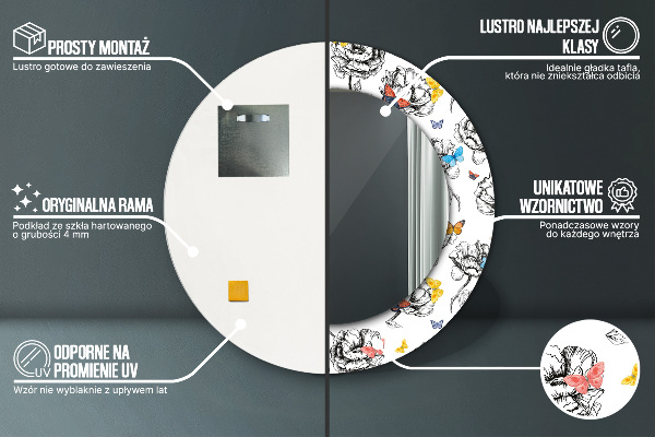 Kulaté zrcadlo rám s potiskem Motýl