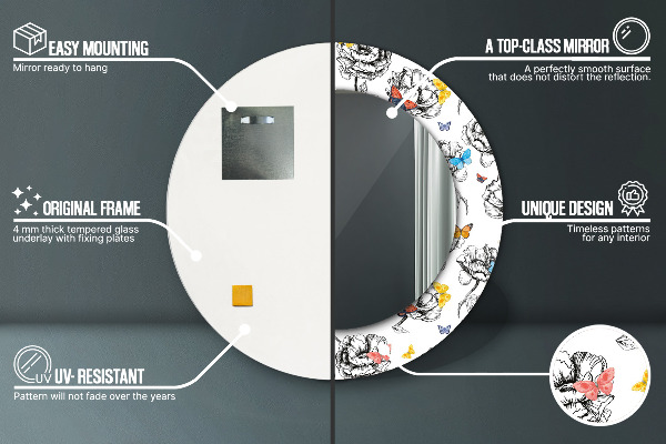 Kulaté zrcadlo rám s potiskem Motýl