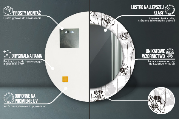 Kulaté zrcadlo s potiskem Maki květiny