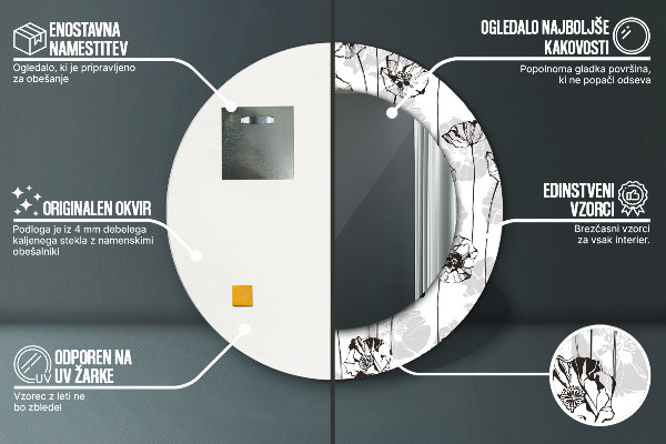 Kulaté zrcadlo s potiskem Maki květiny