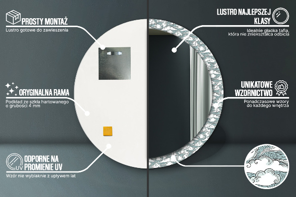 Kulaté dekorační zrcadlo na zeď Mraky