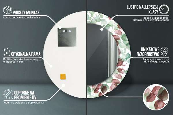 Kulaté zrcadlo rám s potiskem Eukalyptus