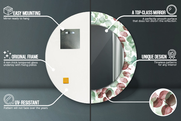 Kulaté zrcadlo rám s potiskem Eukalyptus