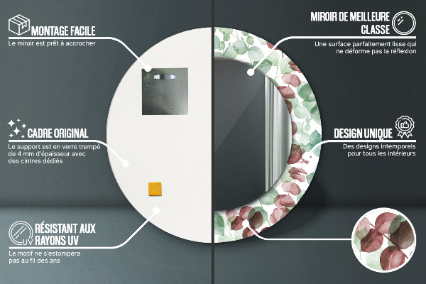 Kulaté zrcadlo rám s potiskem Eukalyptus