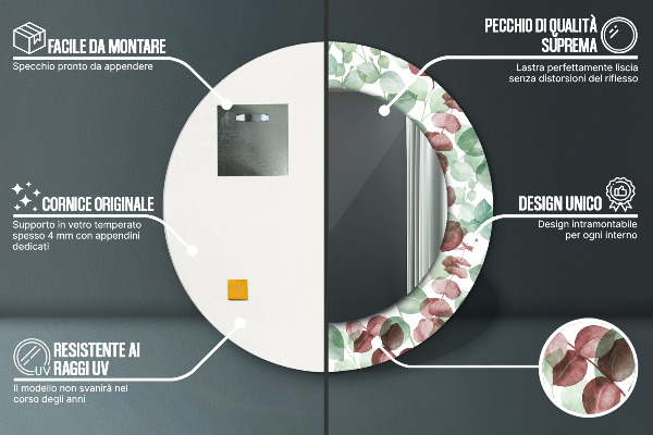 Kulaté zrcadlo rám s potiskem Eukalyptus