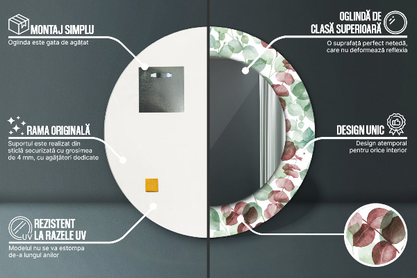 Kulaté zrcadlo rám s potiskem Eukalyptus